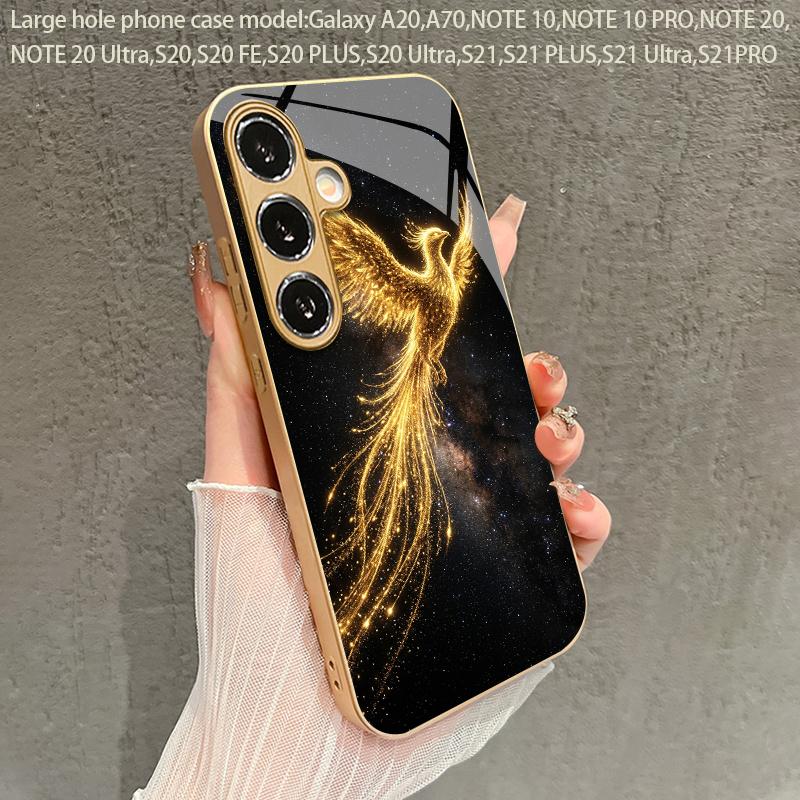 2D чехол для телефона с узором Феникса и эффектом flowing light для Samsung Galaxy S26 S25 S24 S23 S22 S21 S20 A56 A55, Золотой стеклянный защитный чехол