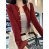 Fashion Casual Long Sleeve O-neck Knitted Cardigan Sweater Spring Autumn Loose Women Elegant Slim Fit Solid Color Top Office Thin Simple Short Coat