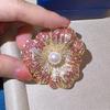 Luxurious Gold-Plated Lotus Leaf Brooch with Pearl and Zircon Detailing