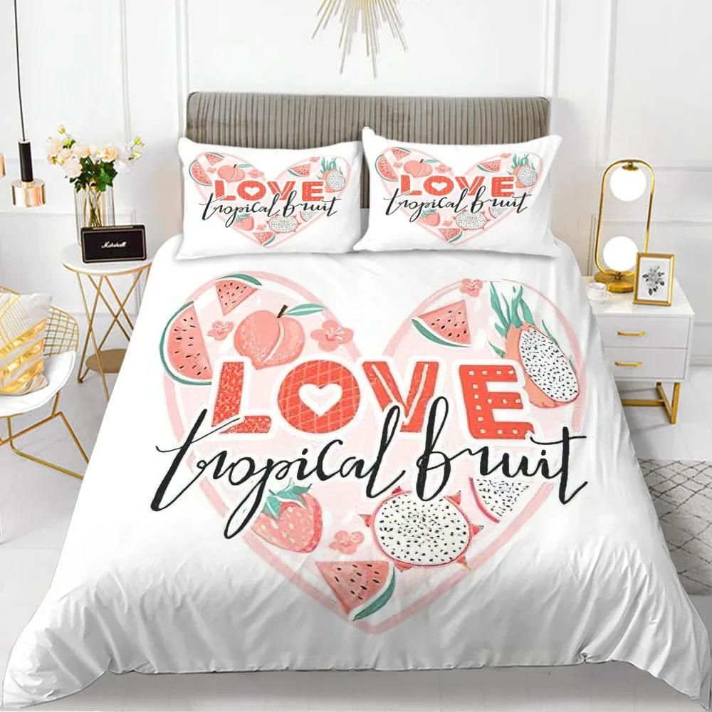 Red Love Romantic Valentine'S Day Theme Three-Piece Digital Printing Duvet Cover Bedding