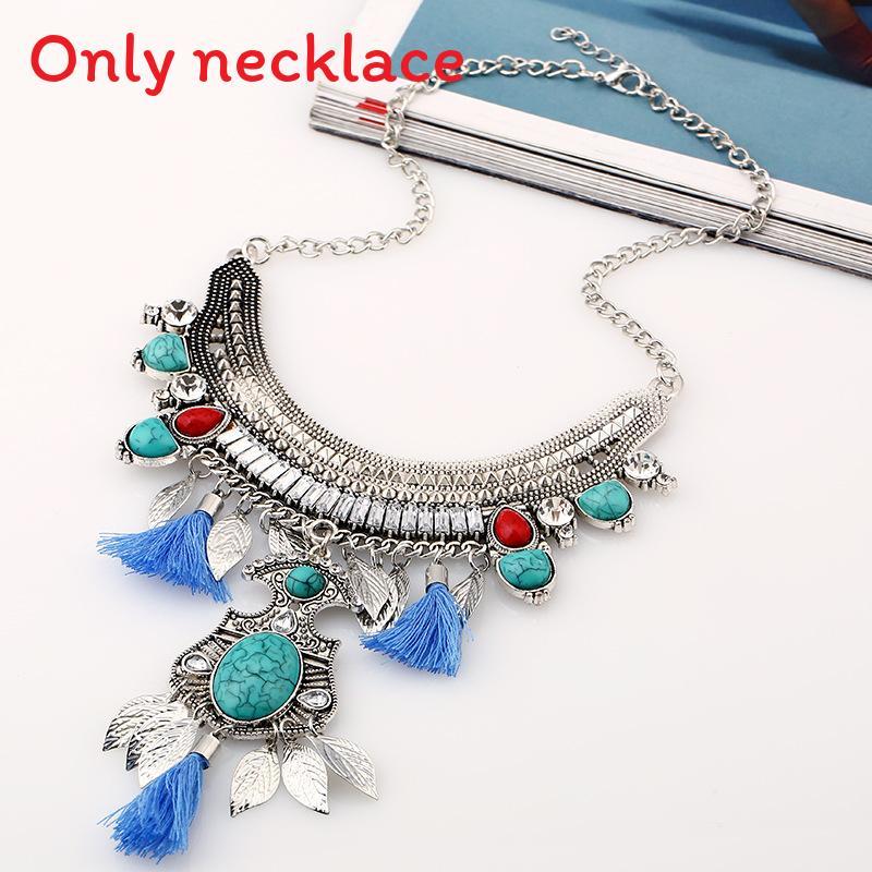 Ethnic Style Simulation Gemstone Decoration Women Necklace With Tassel Design For Art Lovers