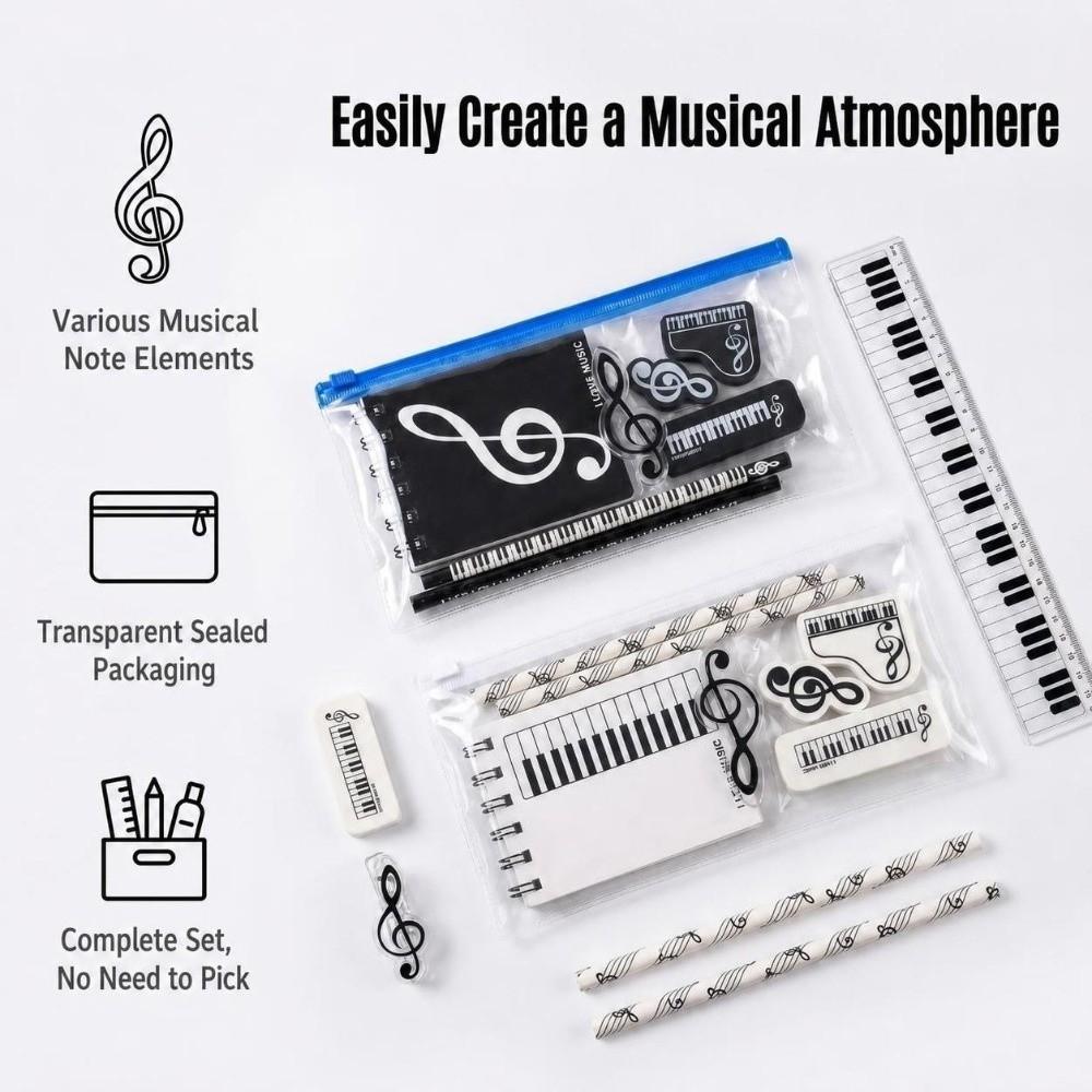7/8Pcs Musical Theme Pencil Erasers Piano Treble Clef Print Ruler Pocket Notebook Students