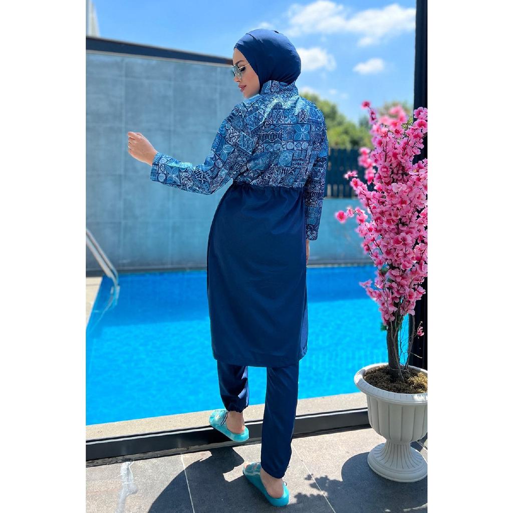 Полностью закрытый купальник в хиджабе с парашютом и узором плитки R040 Rabia