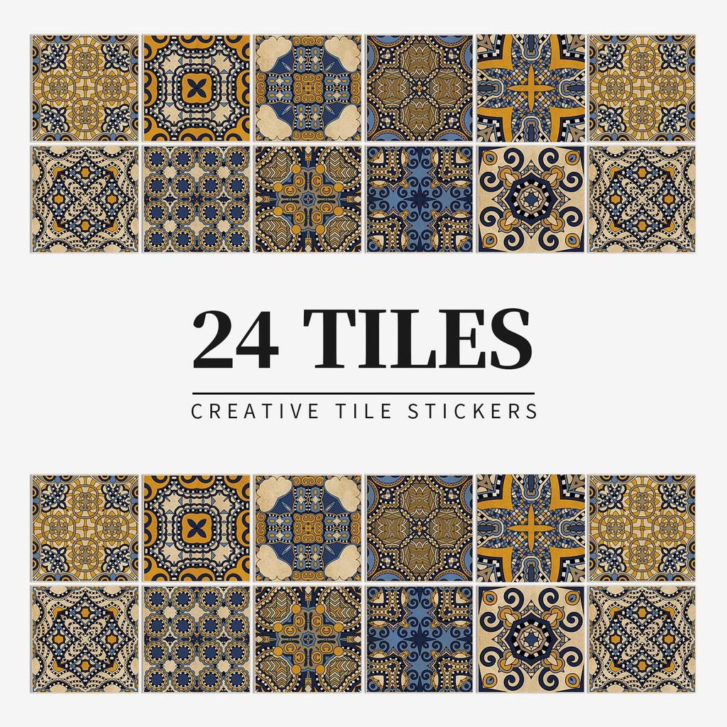 24 Pieces European Pattern Self-Adhesive Tile Sticker Waterproof And Oil-Proof Kitchen Bathroom Wall Decoration Matte Film Pvc Wall Sticker