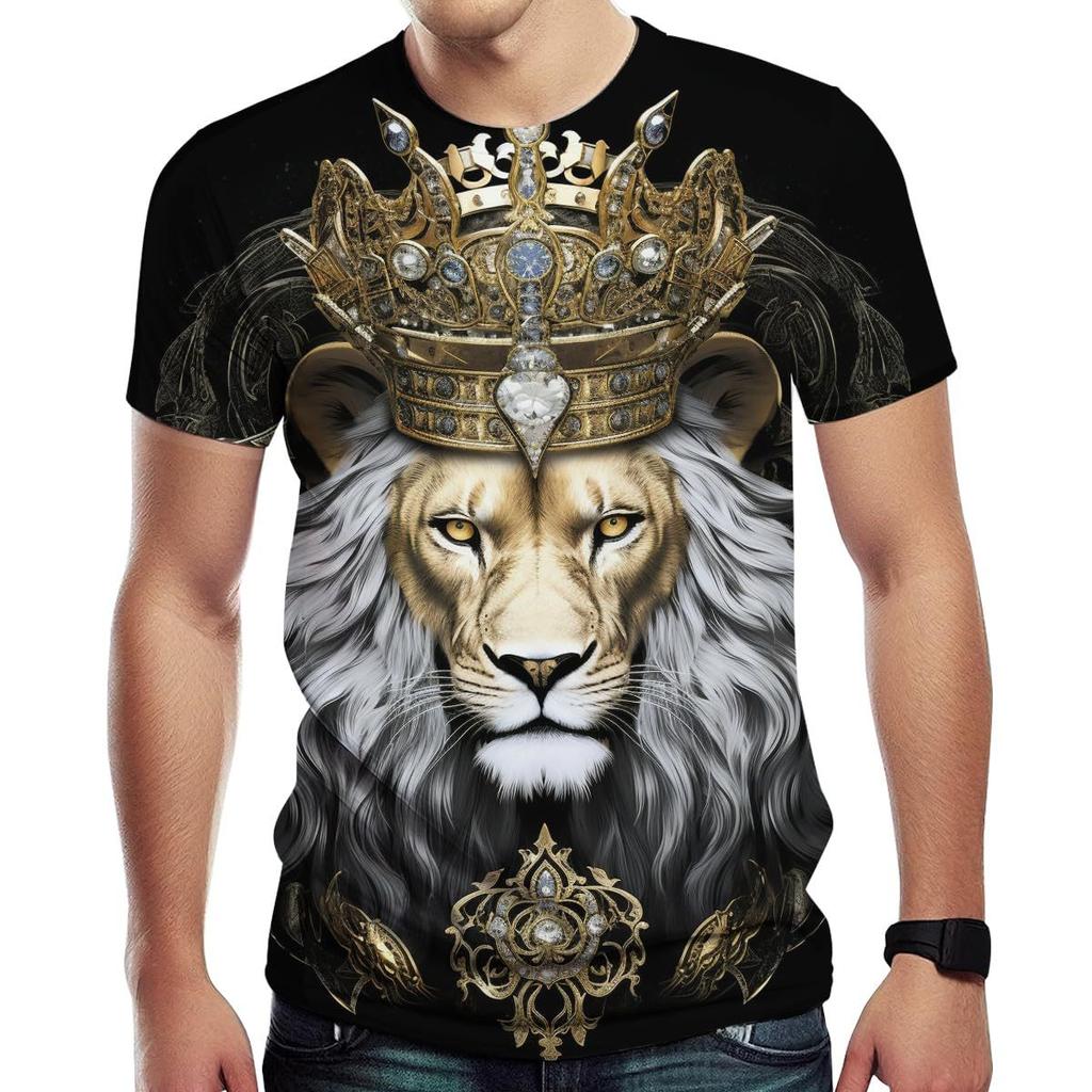 Летний топ с круглым вырезом и 3D-принтом в виде льва, модная повседневная мужская футболка с коротким рукавом