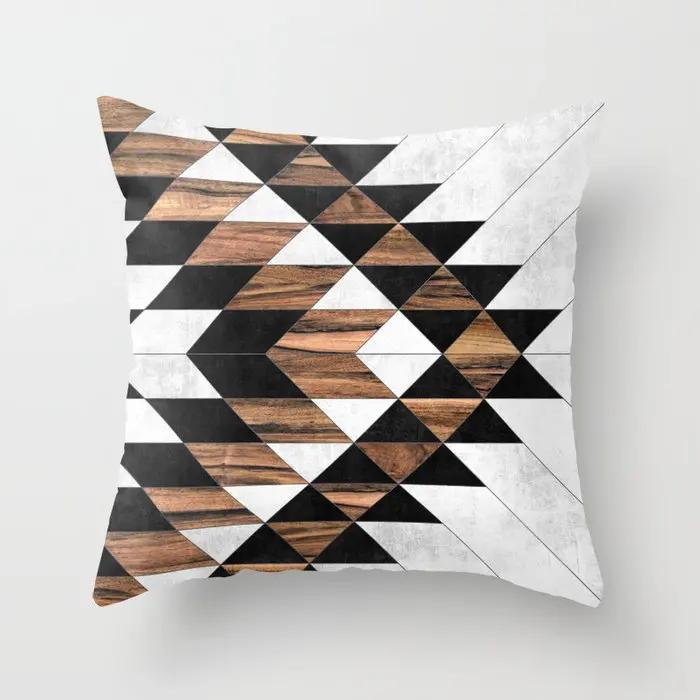 Подушка для дивана в фермерском стиле с рисунком под дерево и мрамором, модная наволочка с геометрическим узором