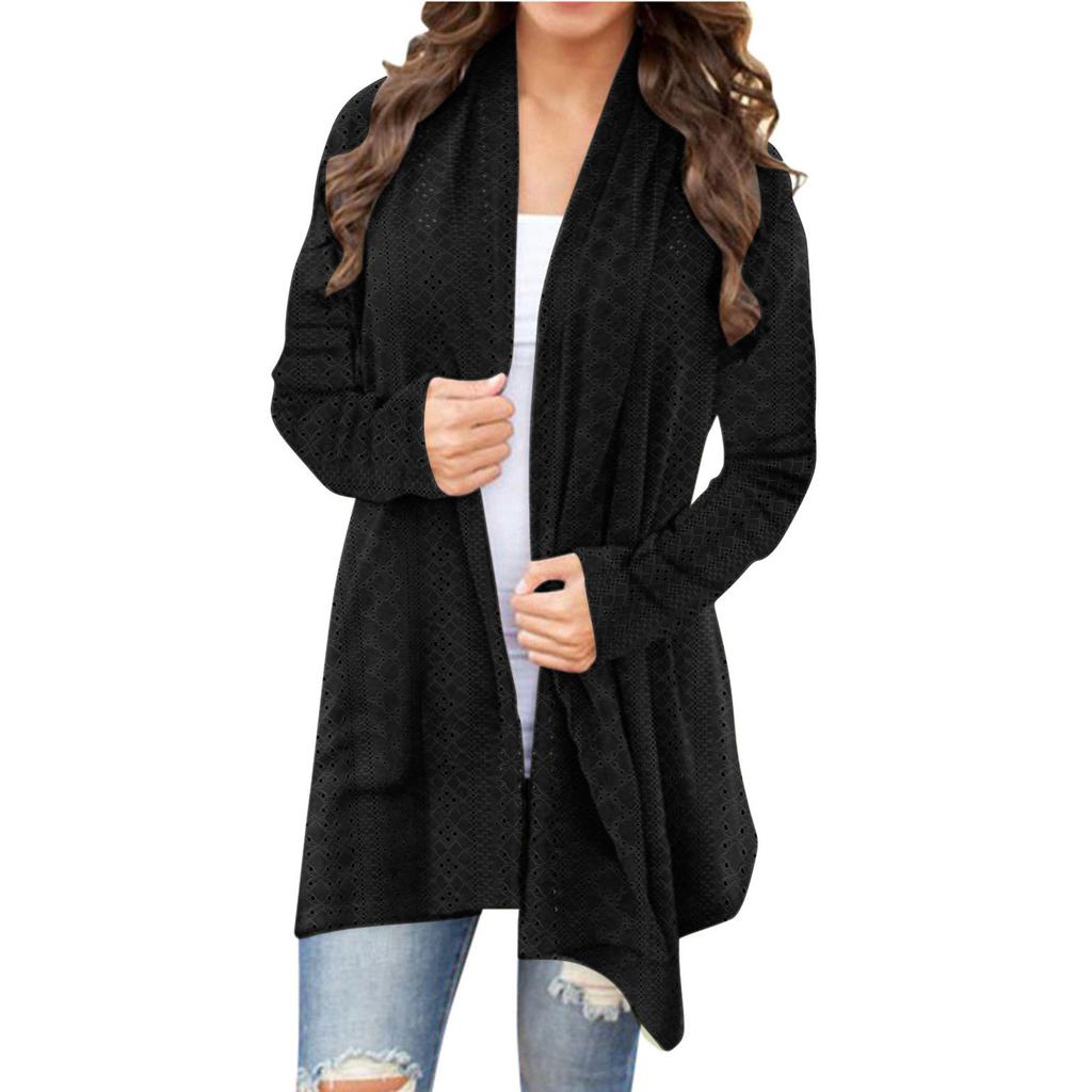 Women's Asymmetrical Open Front Knit Cardigan Long Sleeve Casual Cover Up Loose Fit