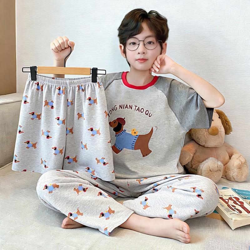 Boys Cotton Pajama Set Short Sleeve Sleepwear Cartoon Print Kids Home Wear Ages 8