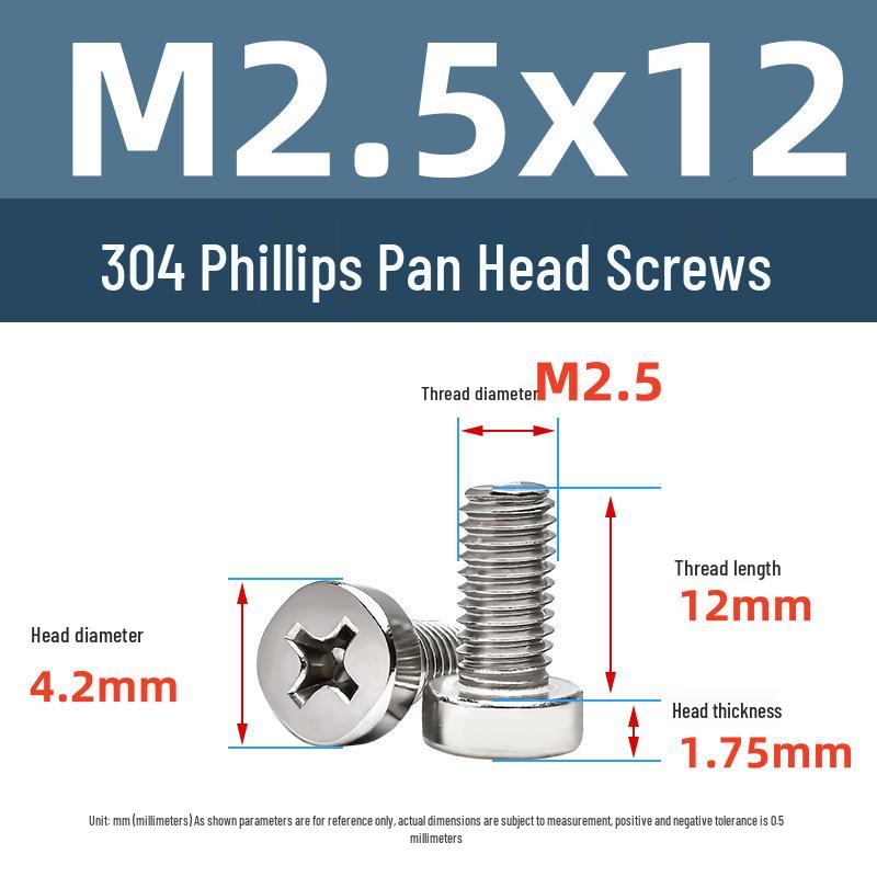 Yigu 304 Stainless Steel Phillips Round Head Machine Screws M2.5-M5