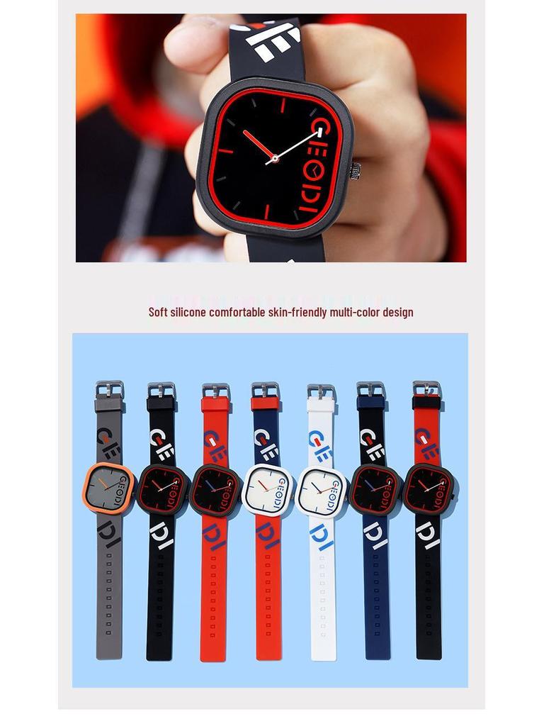 Gedi Модные Спортивные Силиконовый Ремешок Необычный Квадратный Циферблат Водонепроницаемые Студенческие Кварцевые Часы