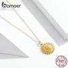 Bamoer Sun Coin Pendant Neckalce for Women Gold Color Genuine 925 Sterling Silver Chain Necklaces