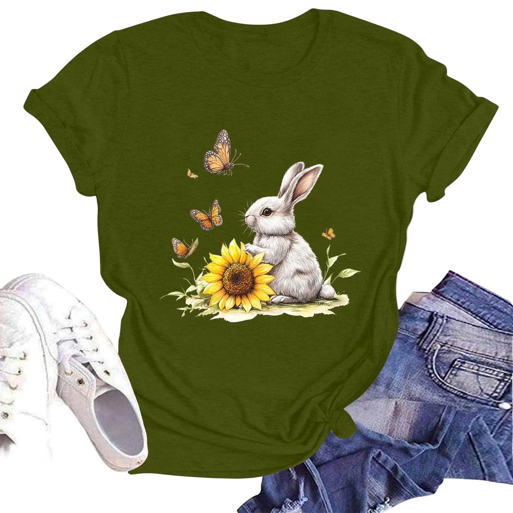 Women's Casual Round Neck Short Sleeve Pullover Printed T-Shirt Top