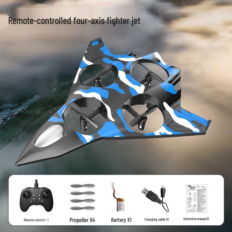 Drop-Resistant Four-Axis Remote Control Drone - Fighter Jet Design, Fixed-Height Flip Function, Children's Toy Aircraft.