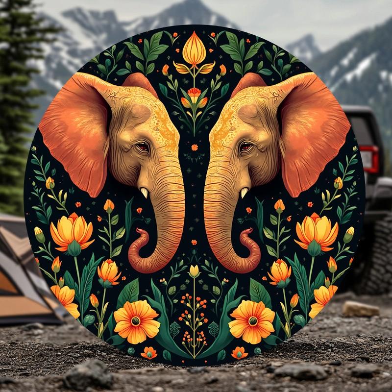 Bohemian Elephant Spare Tire Cover Artistic Floral Print Durable Polyester Wheel Protector for SUV
