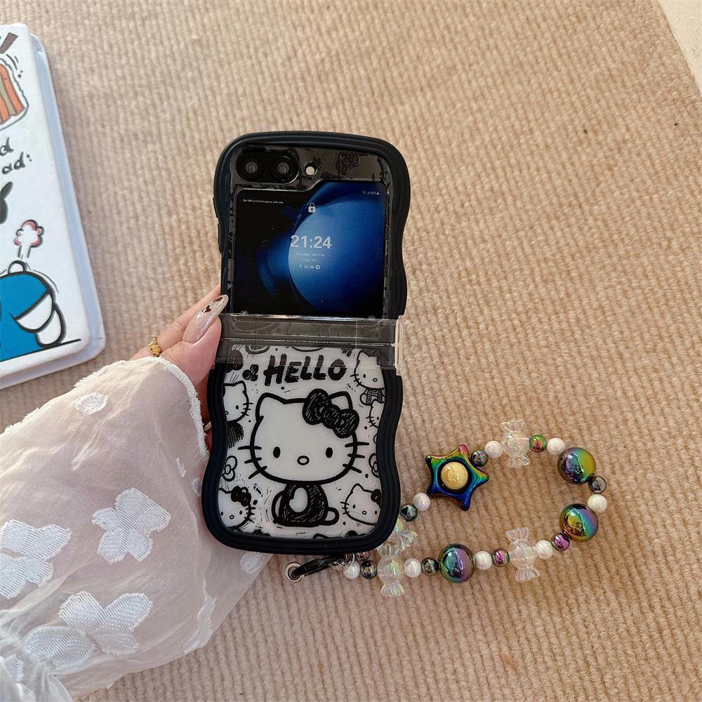 Защитный чехол для складного телефона Samsung Galaxy Z Flip7/6/5/4 с ремешком Hello Kitty