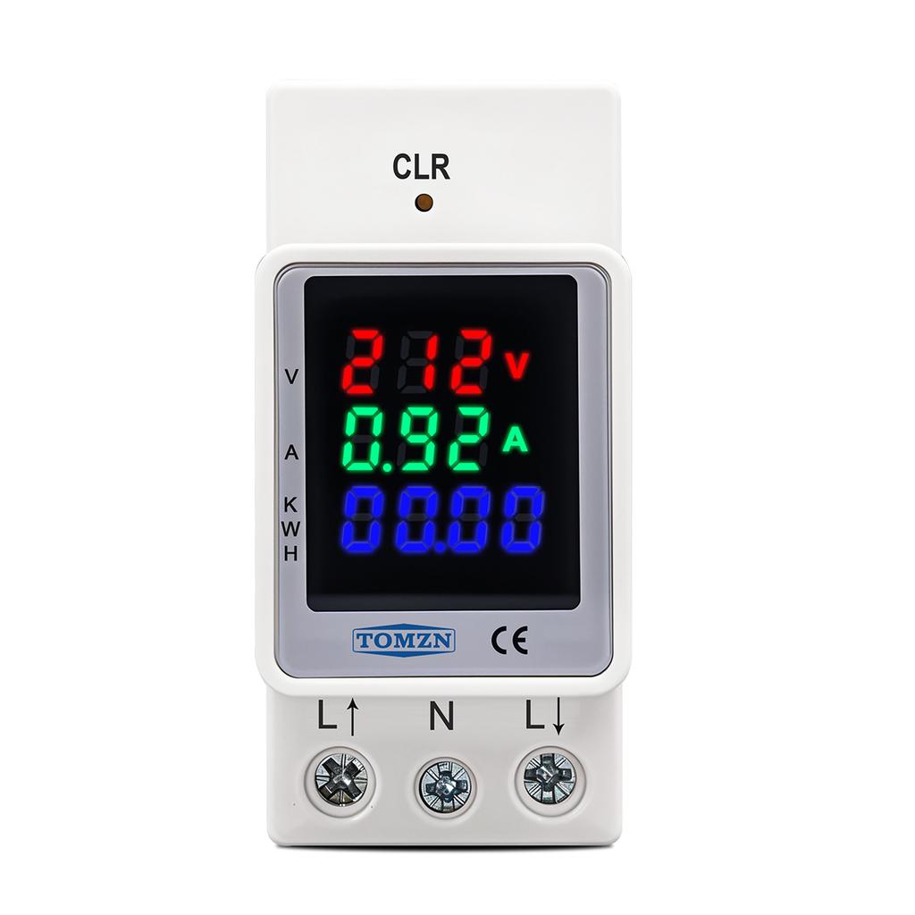 TOMZN 3IN1 Electric Energy Meter Current Measurement Voltmeter Digital Reconfigurable Colours Din Rail AC80-270V 0-100A 50/60Hz