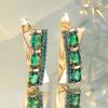 Elegant Oval Green Zircon Clip Earrings for Women Ethnic Luxury Gold Color Wedding Jewelry