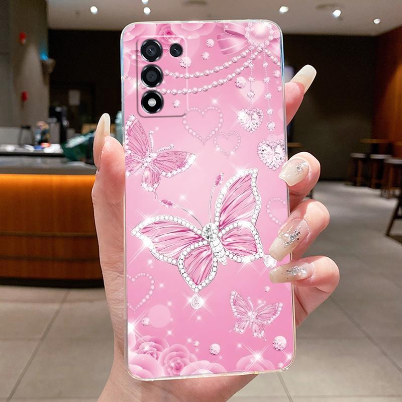 Back Cover For OPPO K9S Realme Q3S Q3t 5G Clear Phone Case Luxury Fashion Butterfly Flower Transparent Soft Silicone TPU Casing