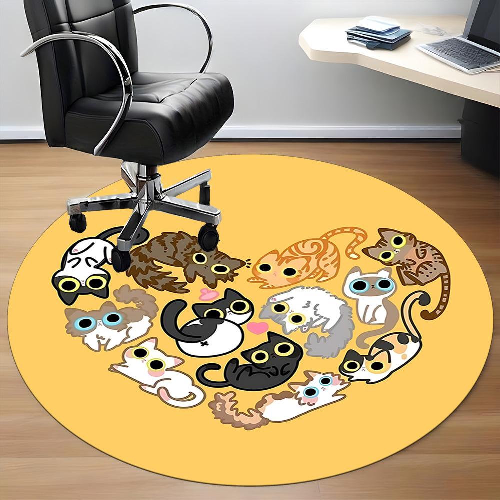 1pc Cat Love Office Round Area Rug, Mat Suitable For Office, Under Office Chairs Bedroom Living Room Home Decor, Room Deco