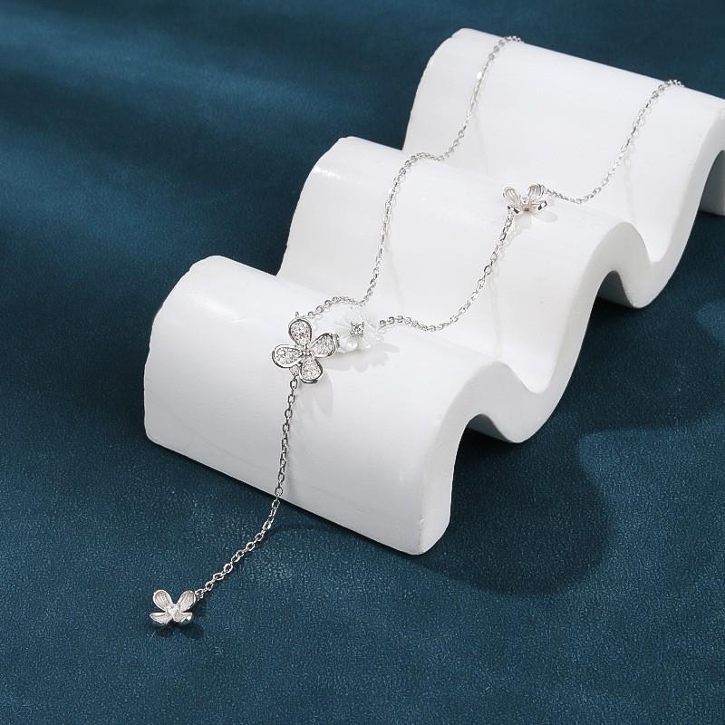 Sterling Clover Jewelry Set Women With Cubic Zirconia Necklace Earrings Ring Bracelet