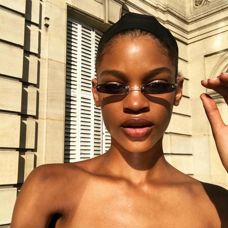 Маленькие узкие солнцезащитные очки без оправы, винтажные безрамочные овальные солнцезащитные очки 90-х годов, ретро тонированные очки Y2k для женщин и мужчин