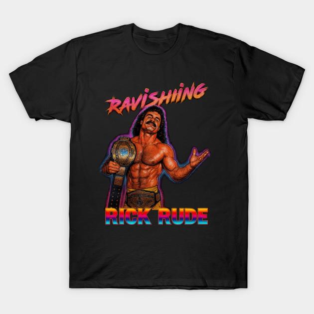 Asian Size Men Black Print T-shirt Ravishing Rick Rude No-Cut Heat Transfer Print Cotton Tshirt