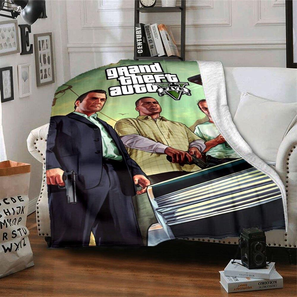 1 шт. Мягкое фланелевое одеяло Grand Theft Auto с дизайнерским принтом. Уютное одеяло для всех сезонов, идеально подходит для дивана, кровати, офиса