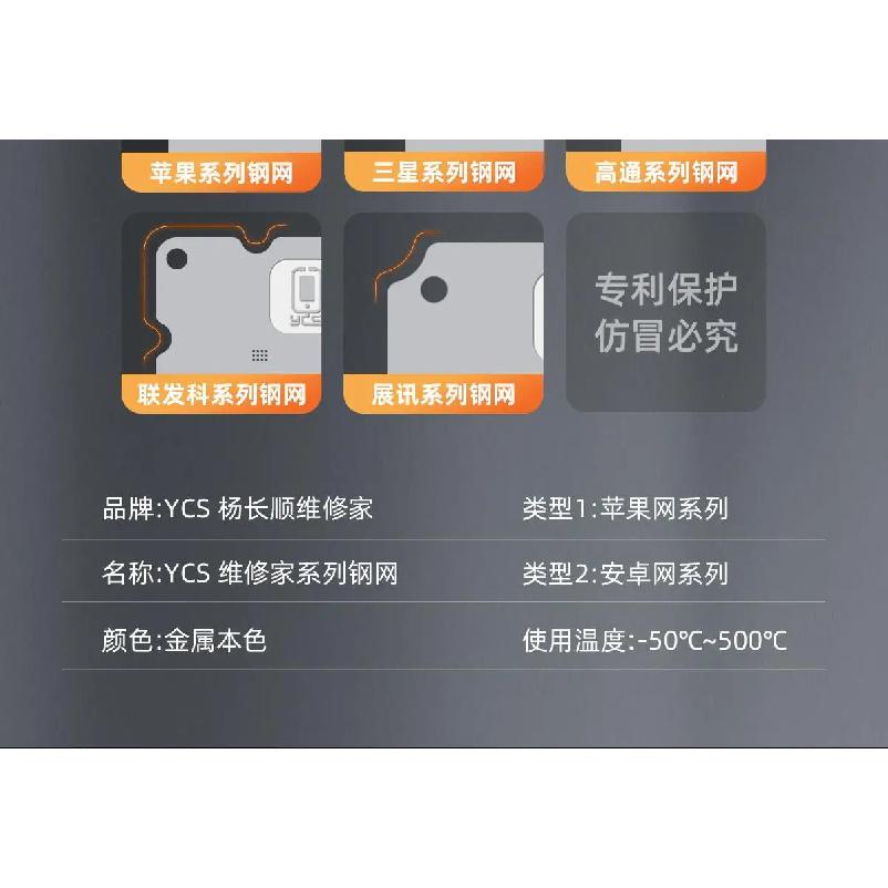 YCS Оловянная Посадочная Стальная Сетка для iPhone 17 Серии Android Универсальная CPU Комплексный Трафарет для Реболлинга BGA Набор Инструментов для Ремонта
