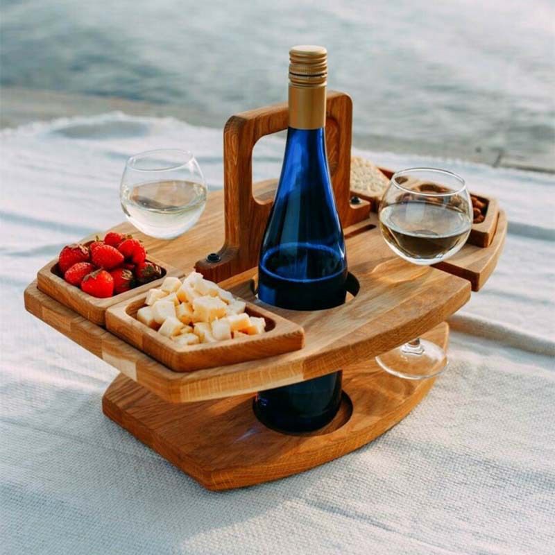Tables Wooden Picnic Table With Glass Holder Round Foldable Desk Wine Glass Rack