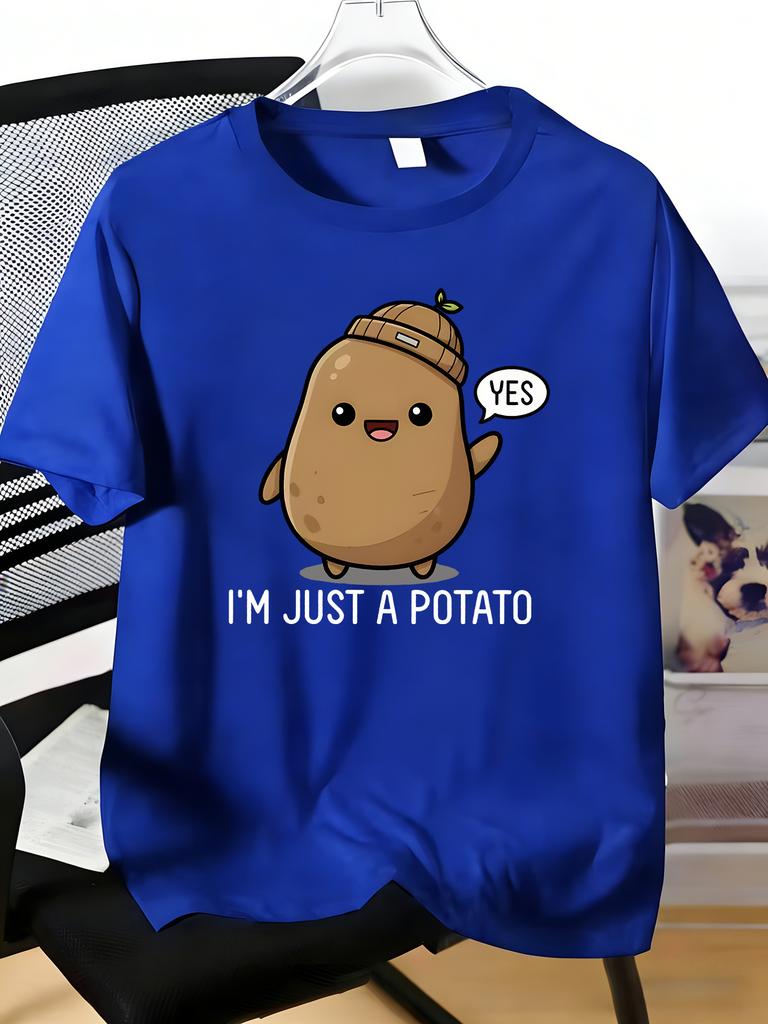 Unisexs Tee Cute Cartoon Potato With Slogan Letter Print Cotton Short Sleeve Male Casual Streetwear Outdoor Daily Basic Fashion Top