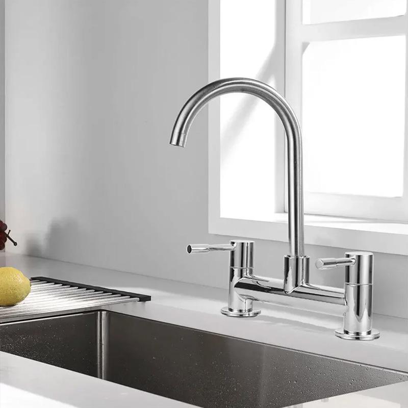 1 шт. двухрычажный поворотный смеситель для ванной комнаты, кухонной мойки, современный монтаж горячей и холодной воды на палубе, 2 отверстия