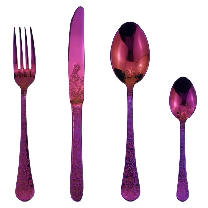 Fantastic Oriental Style Embossed Flower Pattern 4 in 1Cutlery Set Stainless Steel Artistic Floral Dinnerware Utensils For Home4