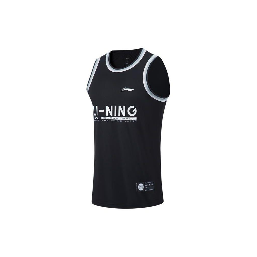 Li-Ning Профессиональная баскетбольная серия с буквенным принтом логотипа, жилет с круглым вырезом и шорты, комплект мужской спортивной одежды, черный AATT027-1