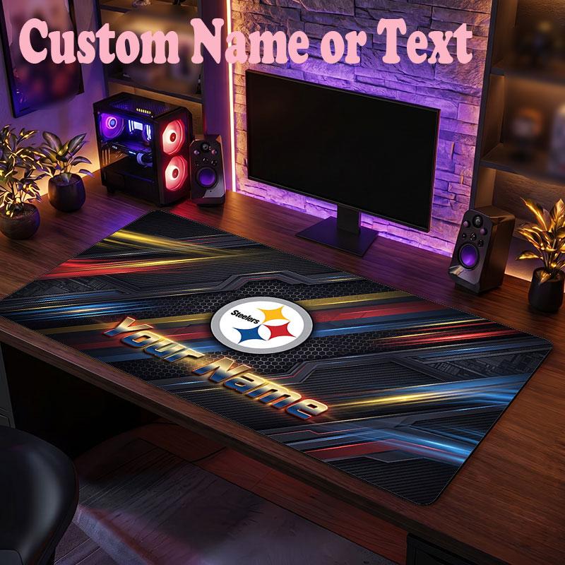 Pittsburgh Steelers Customized Name Text Mouse Pad, Large Desk Mouse Mat Personalized Home Office Present