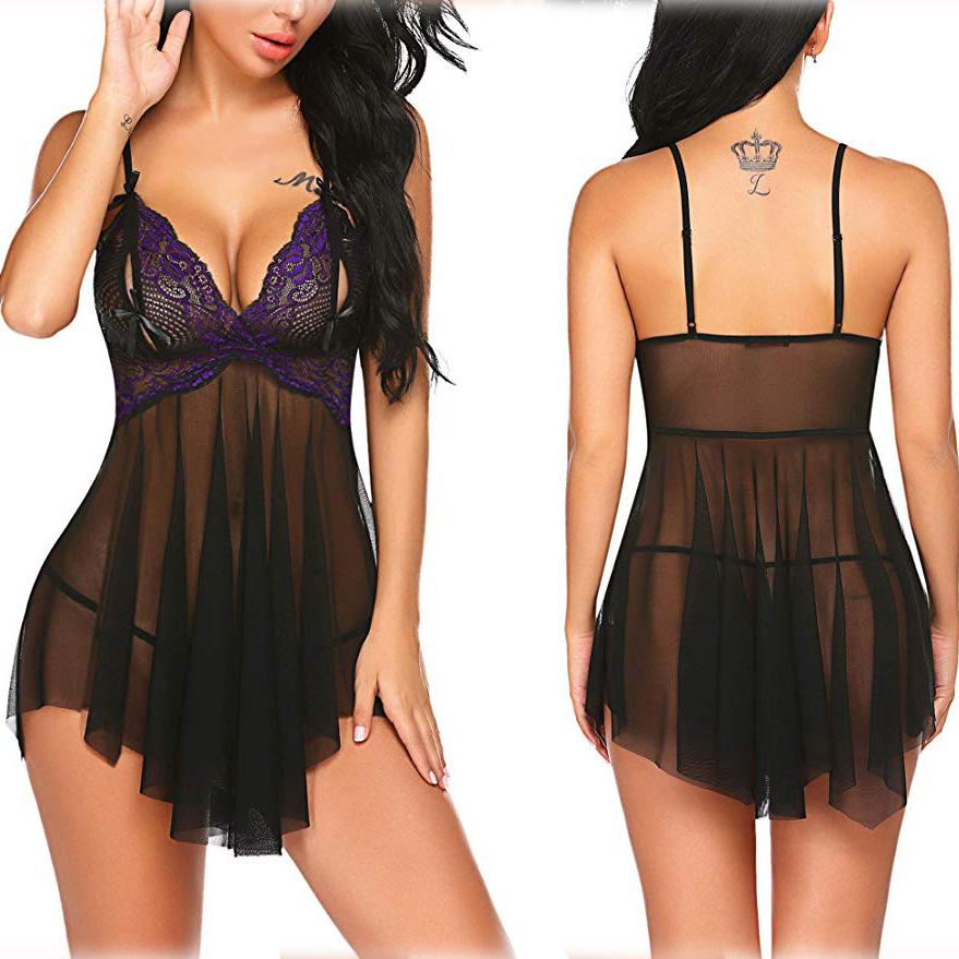 European and American erotic underwear, sexy suspenders, women's mesh see-through nightgown, erotic suit
