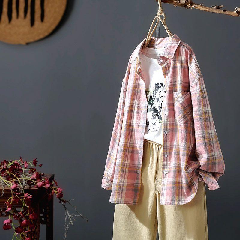Модная клетчатая рубашка для женщин, свободная и стильная, стройнящая, с винтажным гонконгским колоритом, идеально подходит для весны/осени