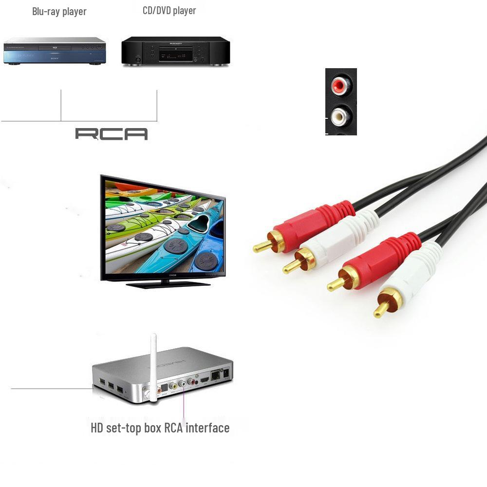 Аудиокабель 2x2 с двойной головкой «Лотос» с красным и белым RCA-штекерами для подключения к ПК, телевизору и динамикам