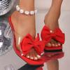 Туфли-лодочки на высоком каблуке с прозрачными ремешками-бантами, летние новинки, квадратный носок, открытый носок, нескользящие, износостойкие, хрустальный каблук, шлепанцы