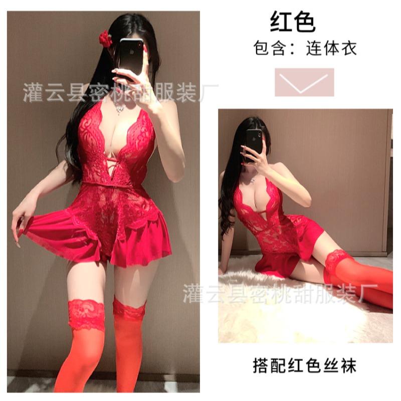 Sexy lingerie hot neck couple flirting home pajamas sexy black perspective onesie seduction