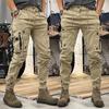 Spring Fall Men Cargo Pants Drawstring Waist Multi Pockets Ankle-banded Solid Color