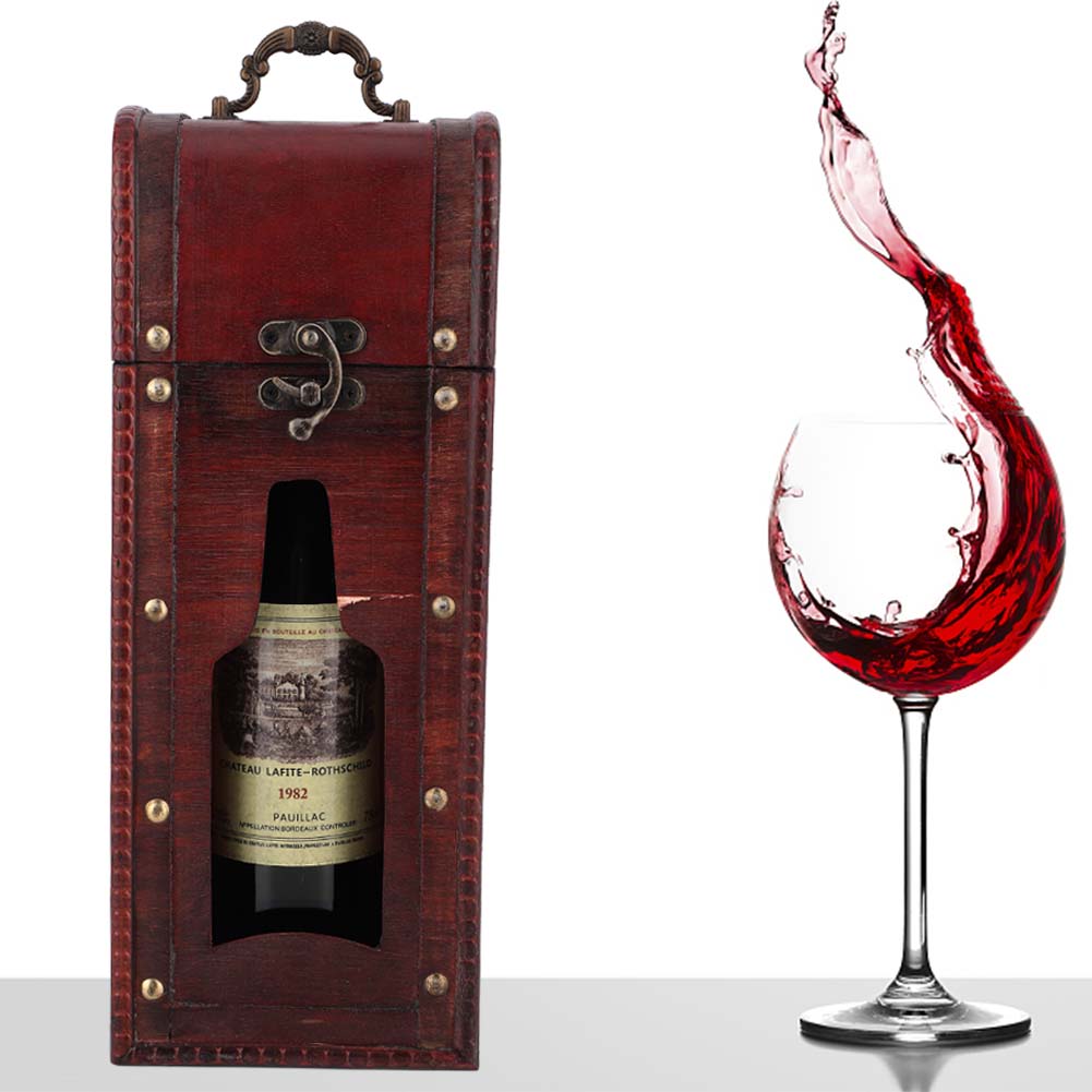 Vintage Single Red Wine Storage Box Portable Wooden Wine Package Gift Box W  Handle