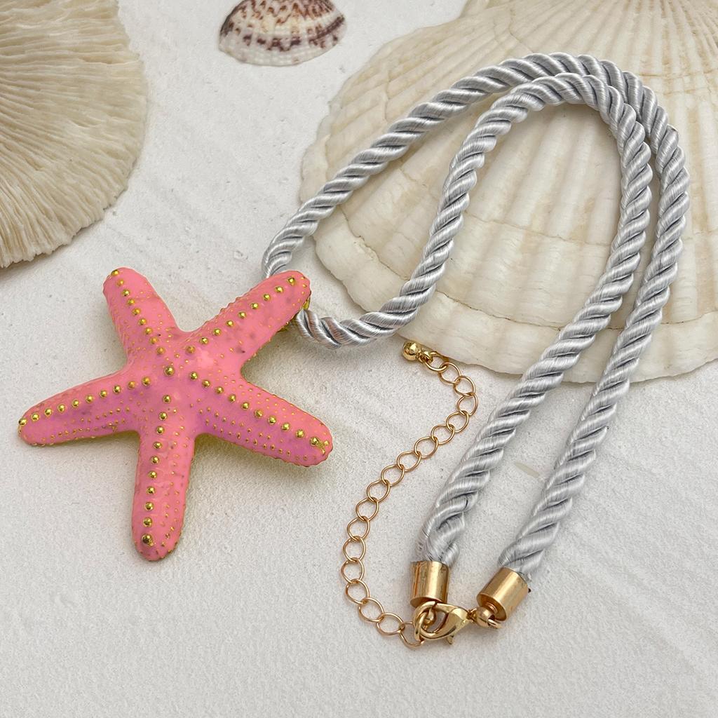 Ingemark Boho Colorful Metal Oil Drop Big Starfish Pendant Rope Chain Necklace Stud Earrings for Women Summer Y2K Jewelry Set