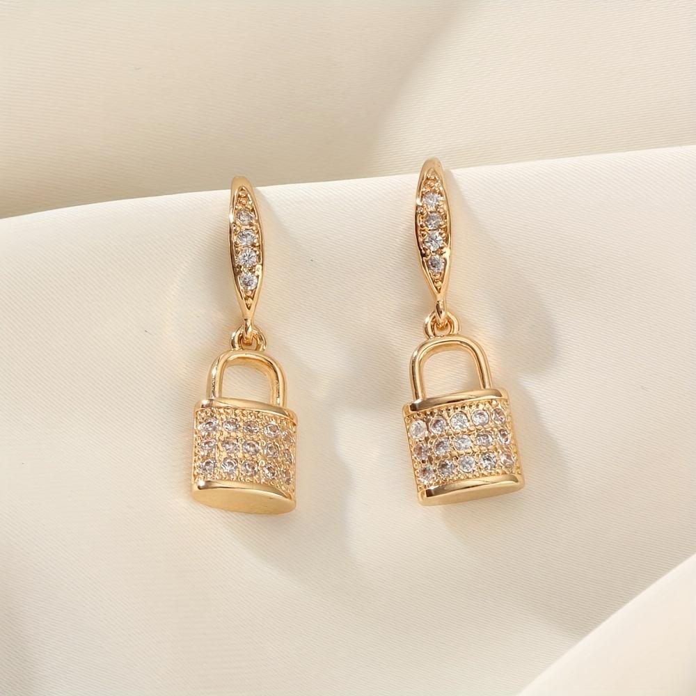 Fashion Lock Shape Dangle Earrings for Women 2025 New Golden Zirconia Drop Earring Statement Party Jewelry Accessories