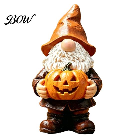 Decorative Gnome for Porch Halloween Garden Statue, Faceless Holding Pumpkin Sculpture, Stable Sculpture Waterproof Resin Statue Yard
