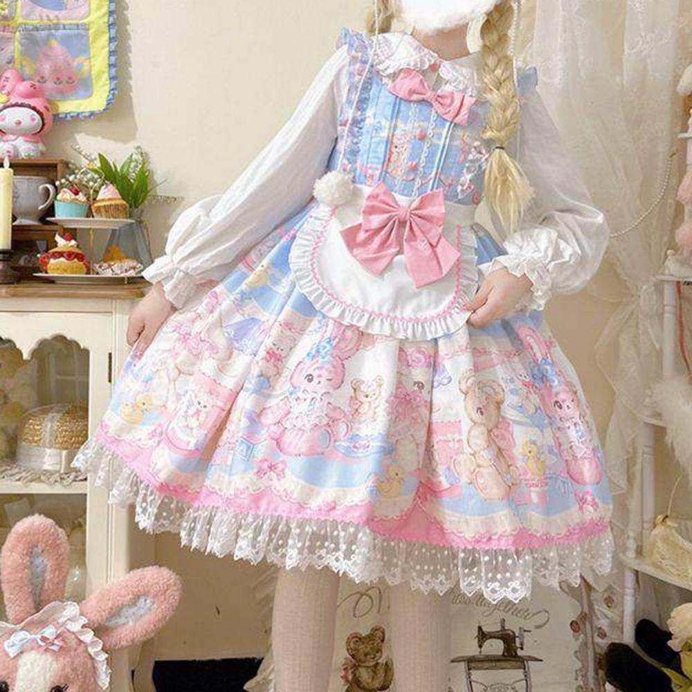 Лолита Милый Дизайн Jsk Сладкий Кролик Медведь Подтяжки Лолита Lo Платье Vestidos Elegantes Para Mujer