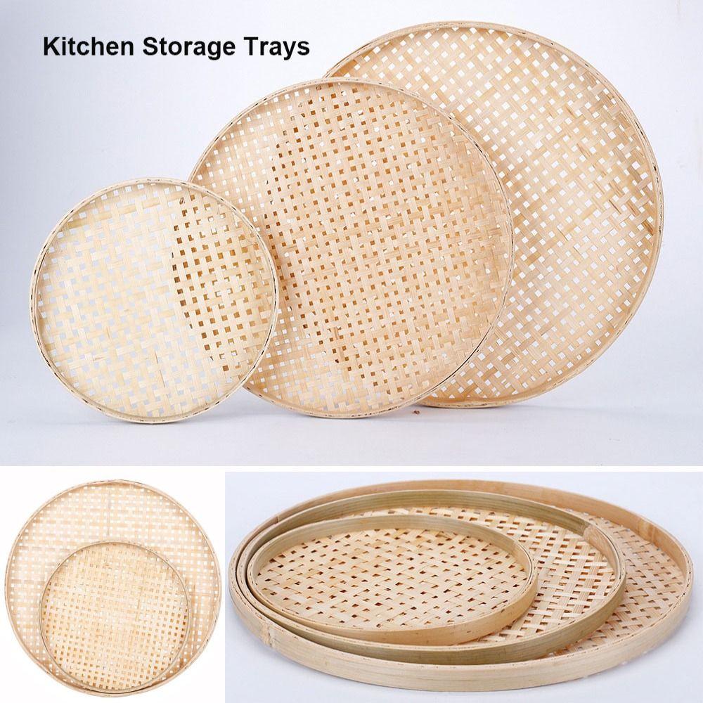 6 Sizes Weaving Bamboo Sieve Raft Handmade Storage Basket New Kitchen Storage Trays  Home Decor