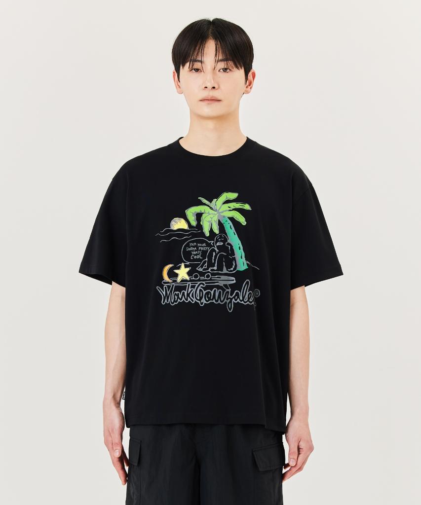 MARK GONZALES Palm Tree Graphic Cool Cotton Short Sleeve T-Shirt - Black