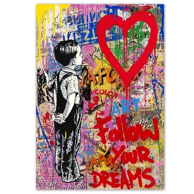 Граффити Плакат «Следуй за своей мечтой» Абстрактная бесплатная картина на холсте Эстамп для мальчиков Барбекю Любовь Картина Куадрос