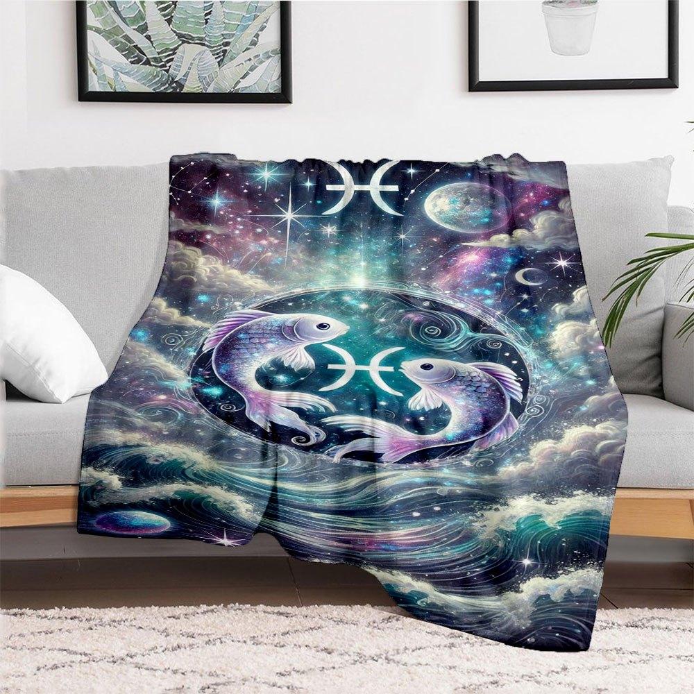 "Zodiac Pisces Art Print - Celestial Fish Wall Decor"Blanket Flannel Throw Blanket for Sofa, Bed, Travel, Camping, Office, Couch, Chair, And