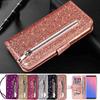 Wallet Case Glitter Leather Flip Covers Zipper Phone Bag for iPhone Samsung Xiaomi Redmi Huawei Honor